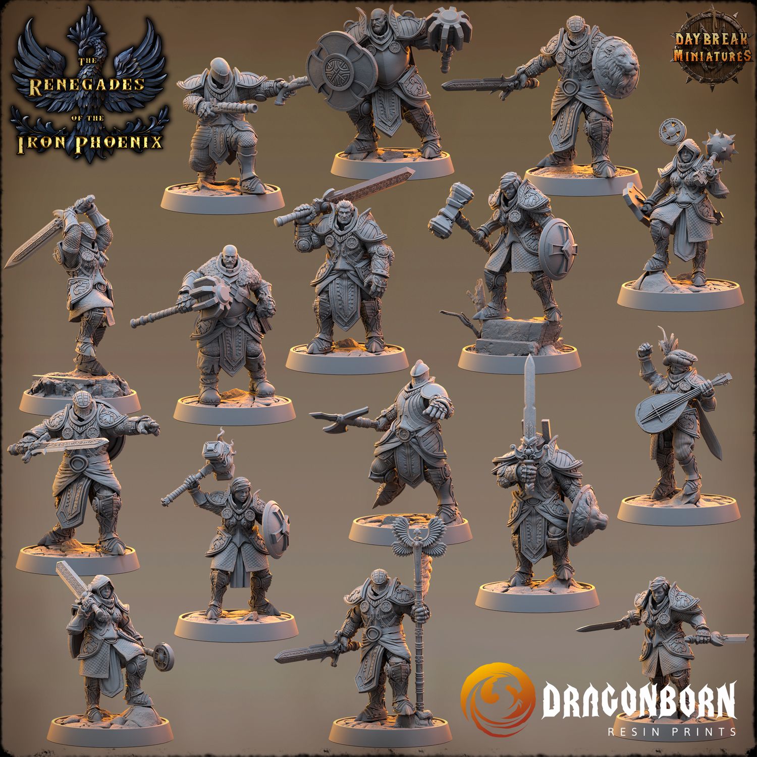 The Renegades of the Iron Phoenix - Paladins Warriors DnD RPG Wargaming Miniatures