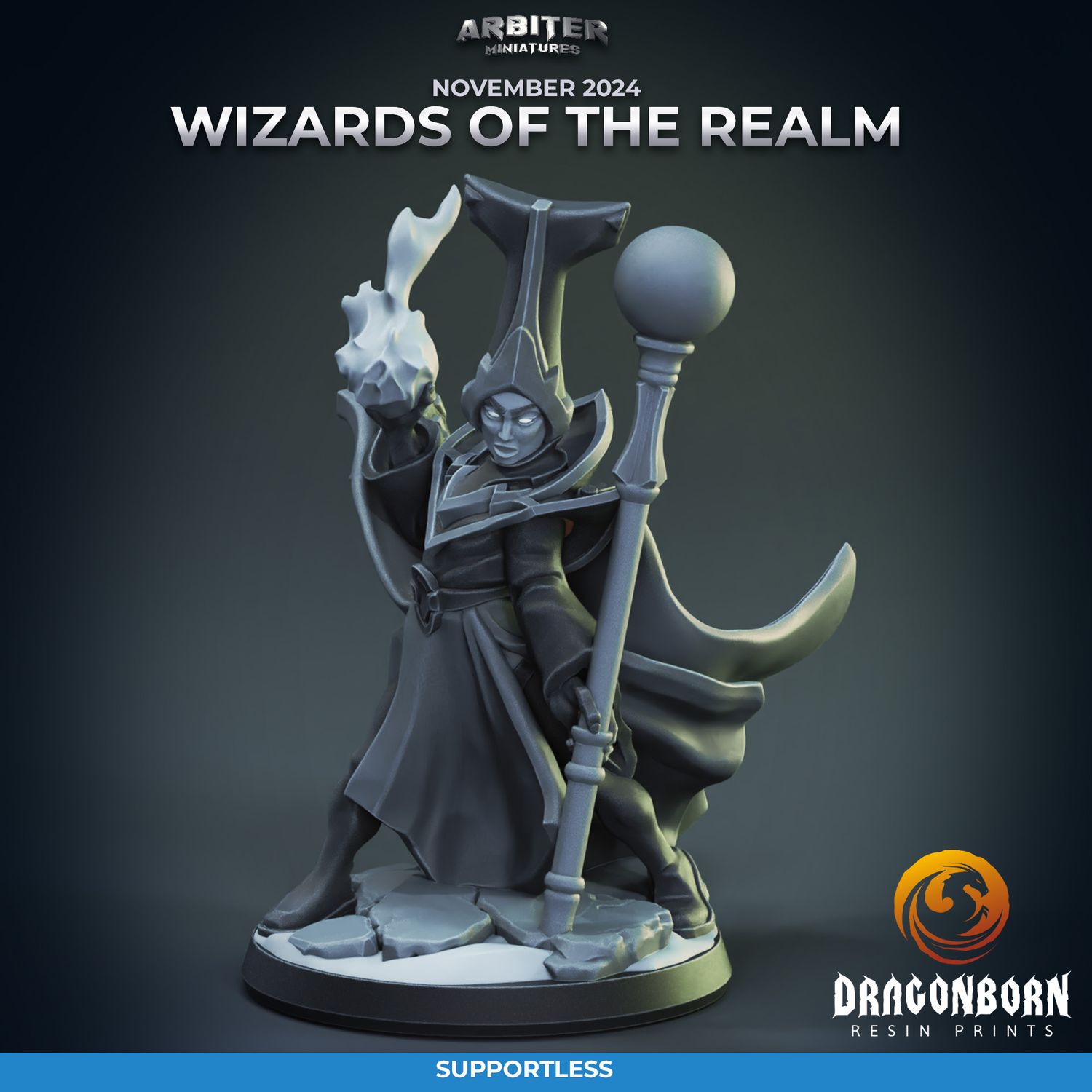 Wizards of the Realm - Female 01 [24/11] - DnD RPG Wargaming Miniatures - supportless version