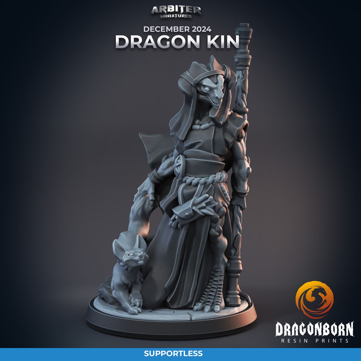 Dragon Kin Druid Female [24/12] - DnD RPG Wargaming Miniatures - supportless version