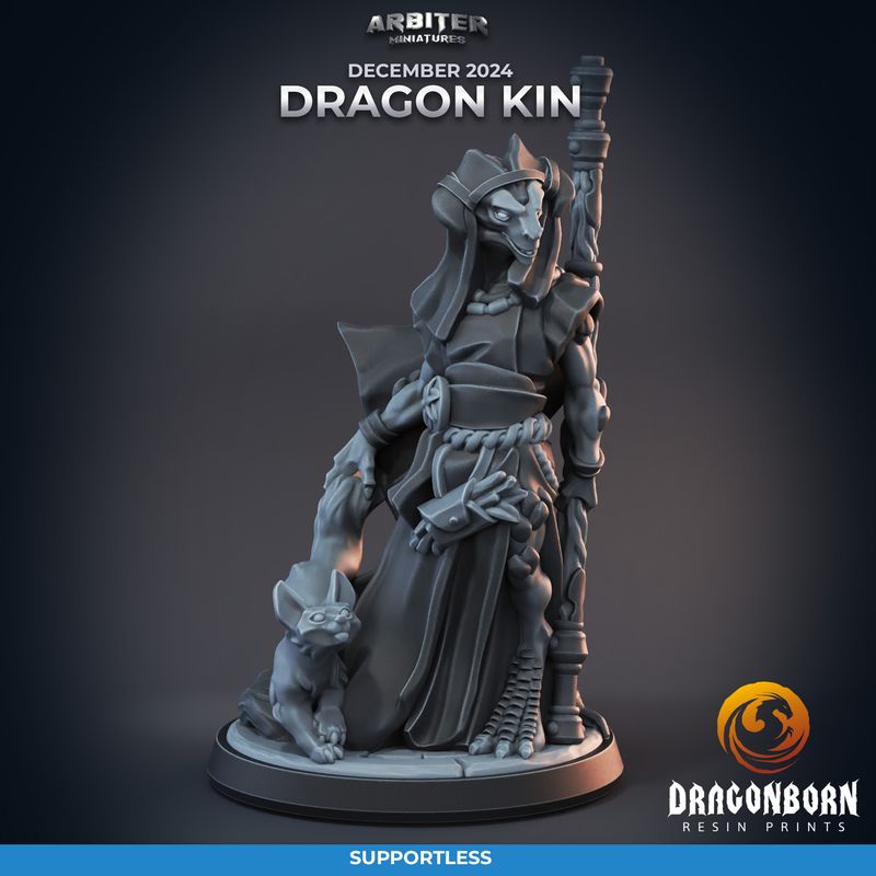 Dragon Kin Druid Female [24/12] - DnD RPG Wargaming Miniatures - supportless version