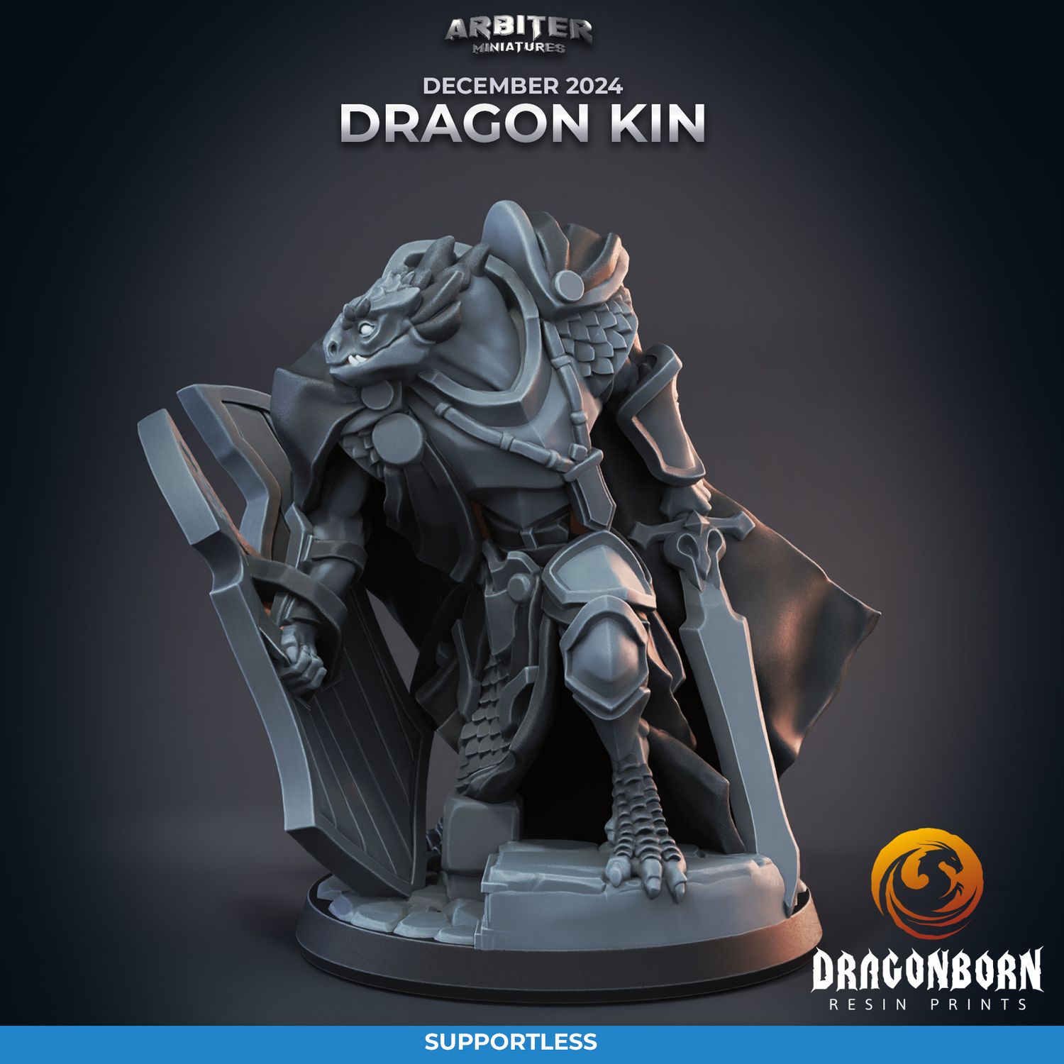 Dragon Kin Paladin Male [24/12] - DnD RPG Wargaming Miniatures - supportless version
