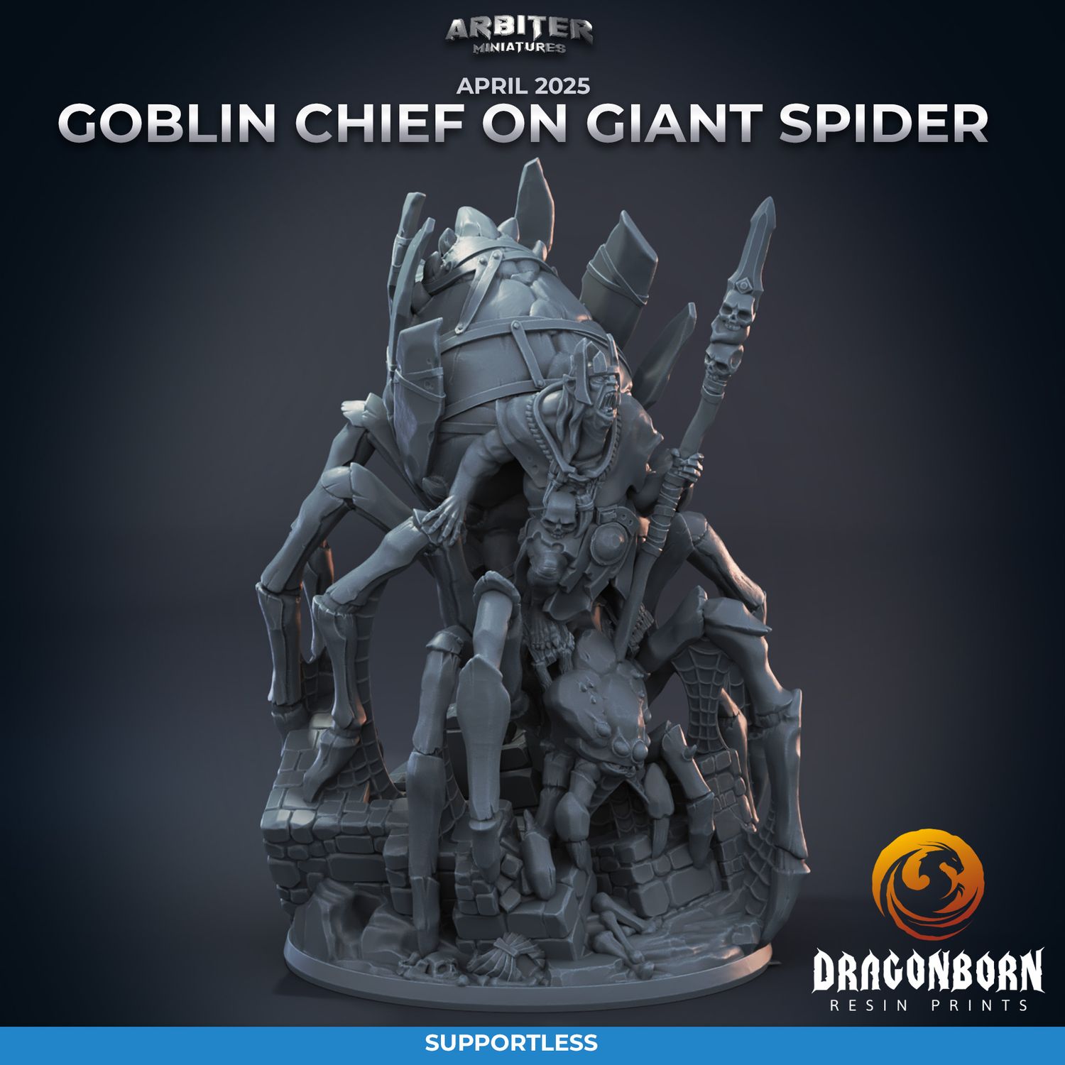 Goblin Chief on Giant Spider [25/04] - DnD RPG Wargaming Miniatures - supportless version