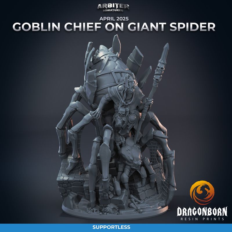 Goblin Chief on Giant Spider [25/04] - DnD RPG Wargaming Miniatures - supportless version