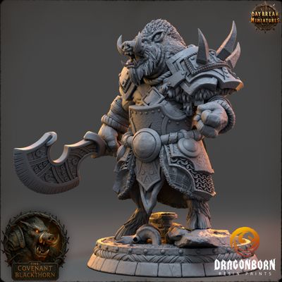 Druzz Warthide - Boar-men Boarfolk Warrior DnD RPG Wargaming Miniatures