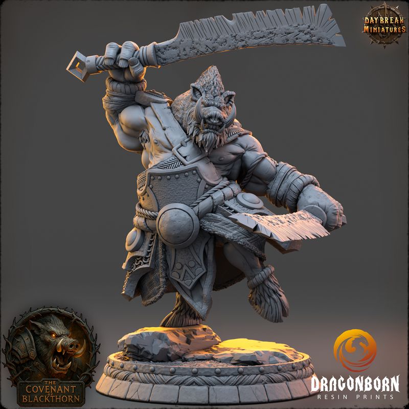 Kragg Thornbearer - Boar-men Boarfolk Warrior DnD RPG Wargaming Miniatures