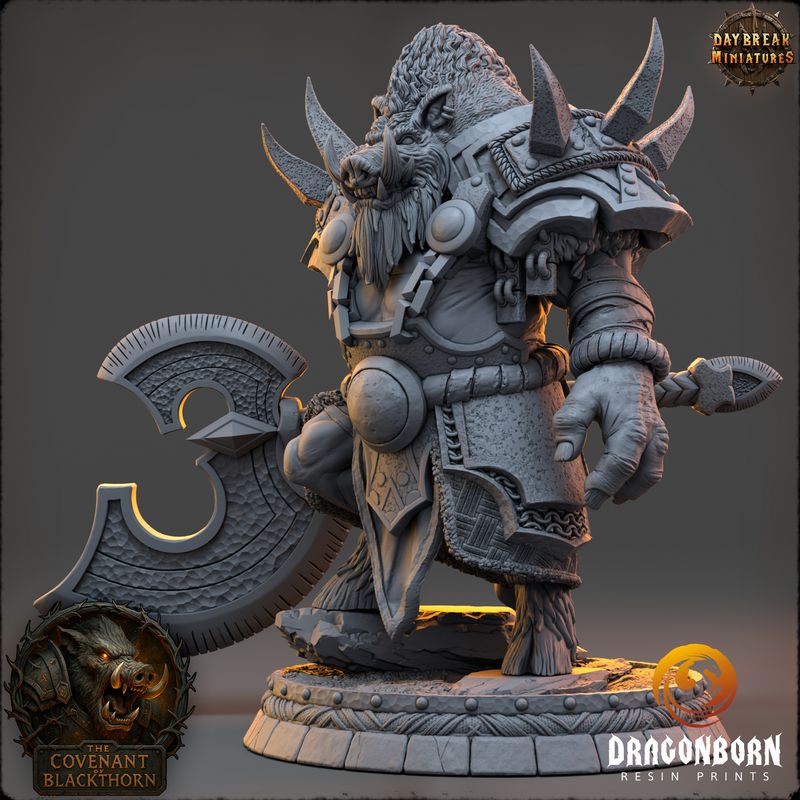 Skrenn Blacktusk - Boar-men Boarfolk Warrior DnD RPG Wargaming Miniatures
