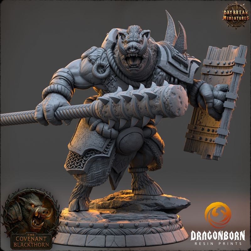 Tharna Ashgloom - Boar-men Boarfolk Warrior DnD RPG Wargaming Miniatures