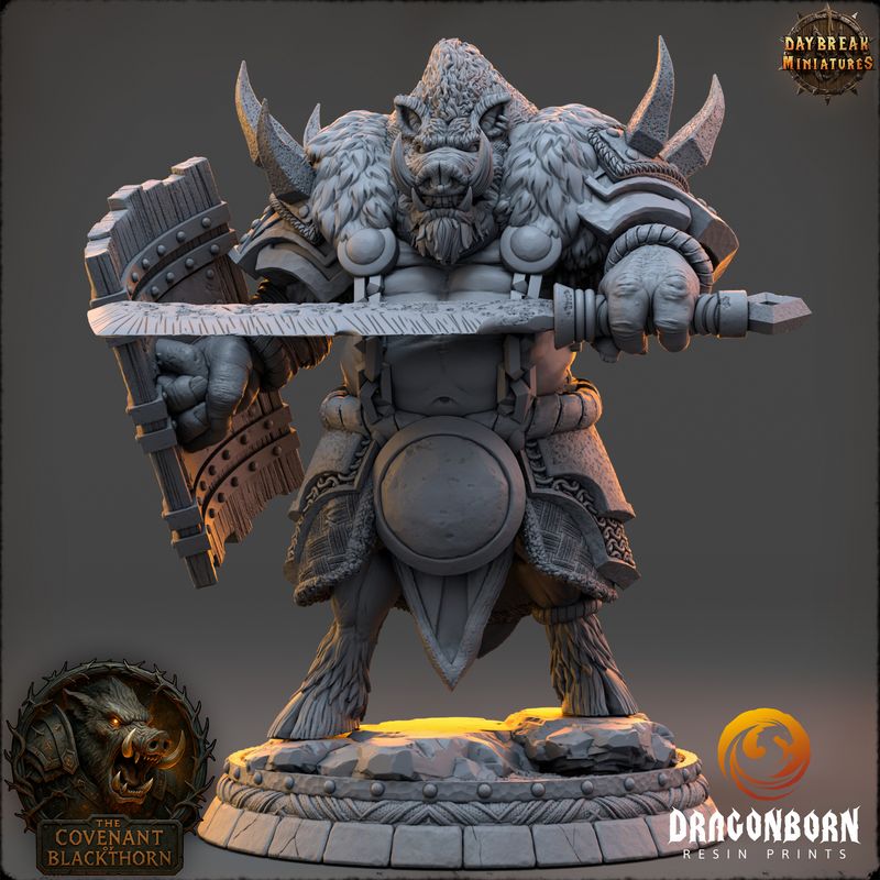 Ulgok Duskmaw - Boar-men Boarfolk Warrior DnD RPG Wargaming Miniatures