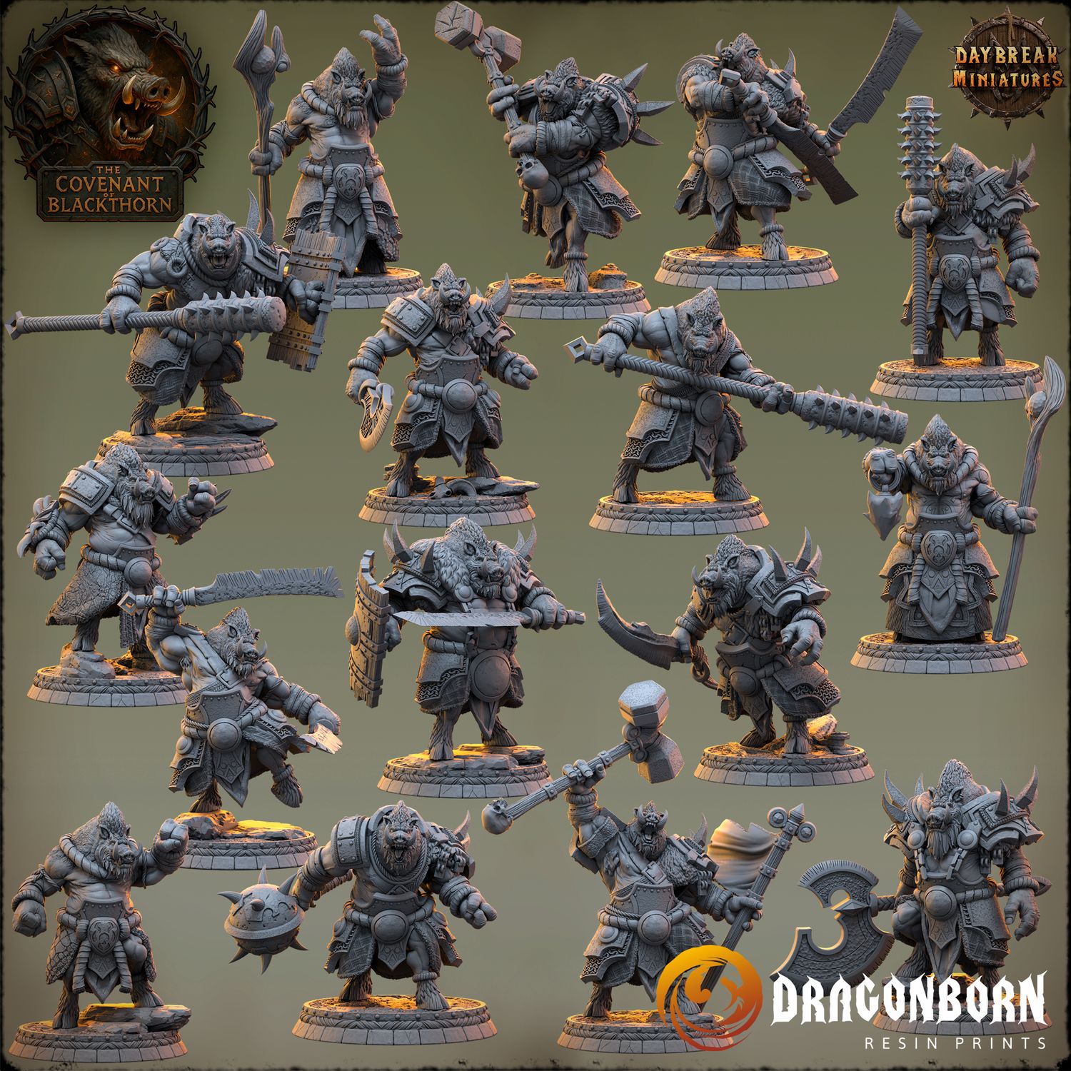 The Covenant of Blackthorn - Boar-men Boarfolk Warrior DnD RPG Wargaming Miniatures