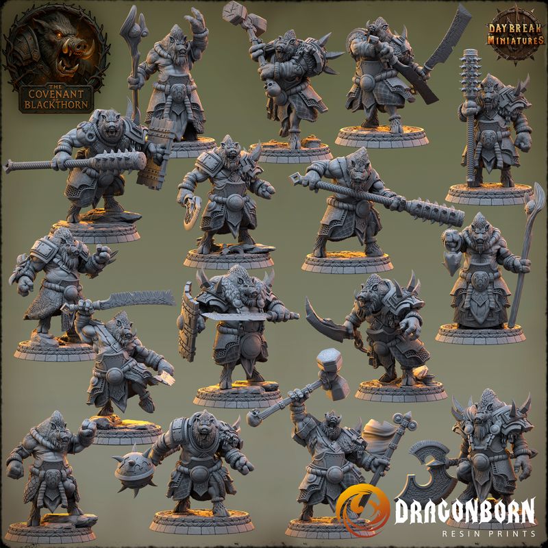 The Covenant of Blackthorn - Boar-men Boarfolk Warrior DnD RPG Wargaming Miniatures