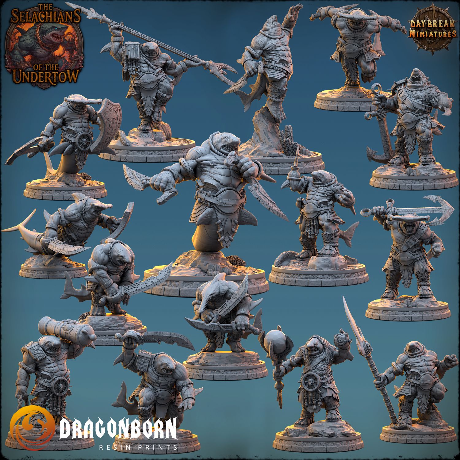 The Selachians of the Undertow - Sharkin Warriors DnD RPG Wargaming Miniatures