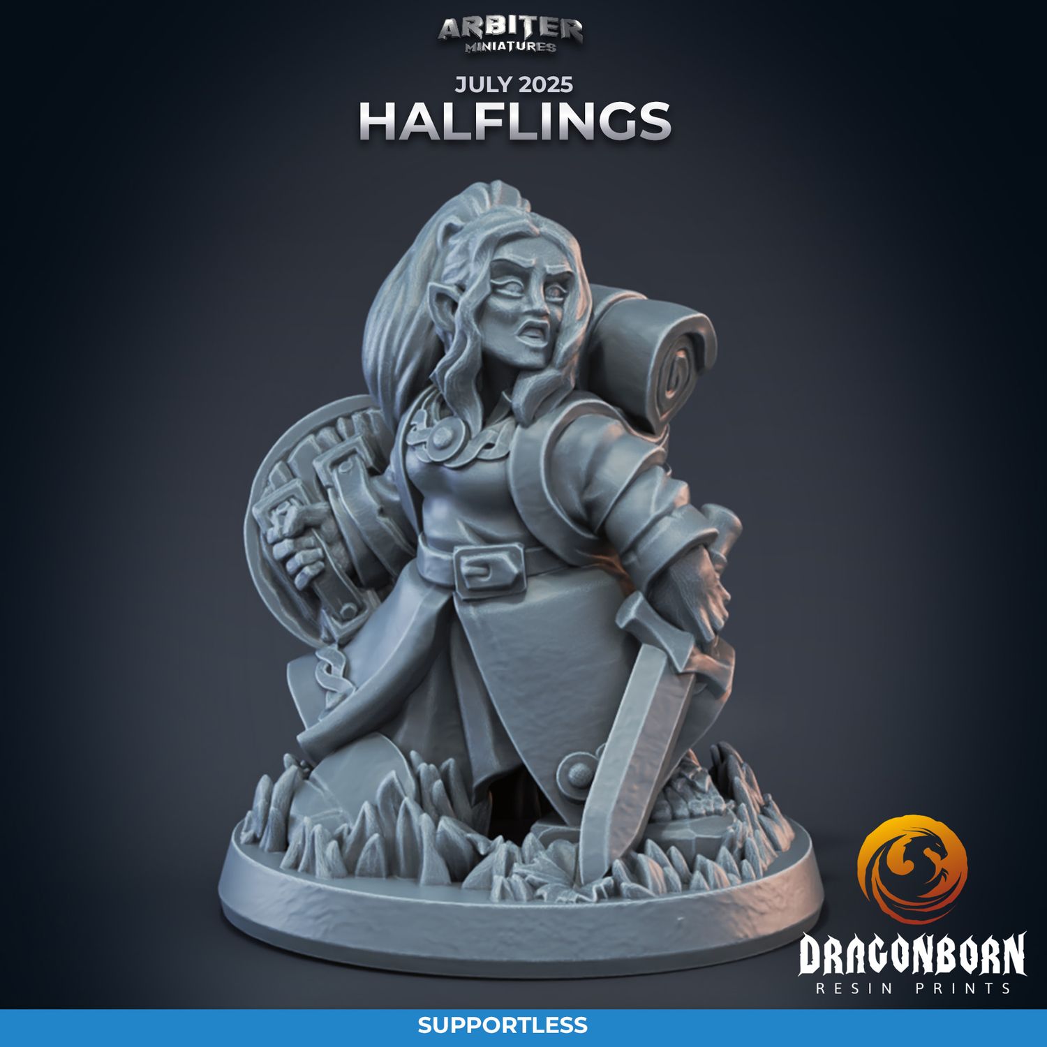 Halfling 02 Adventurer Female [25/07] - DnD RPG Wargaming Miniatures - supportless version