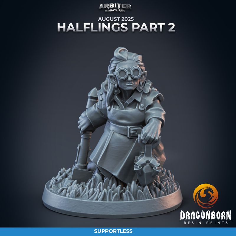 Halfling 05 Female Artificer [25/08] - DnD RPG Wargaming Miniatures - supportless version