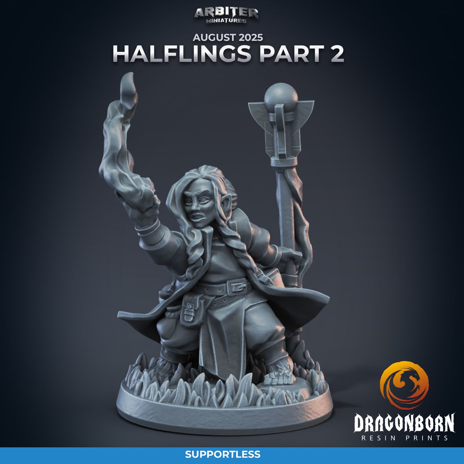 Halfling 07 Mage Female [25/08] - DnD RPG Wargaming Miniatures - supportless version