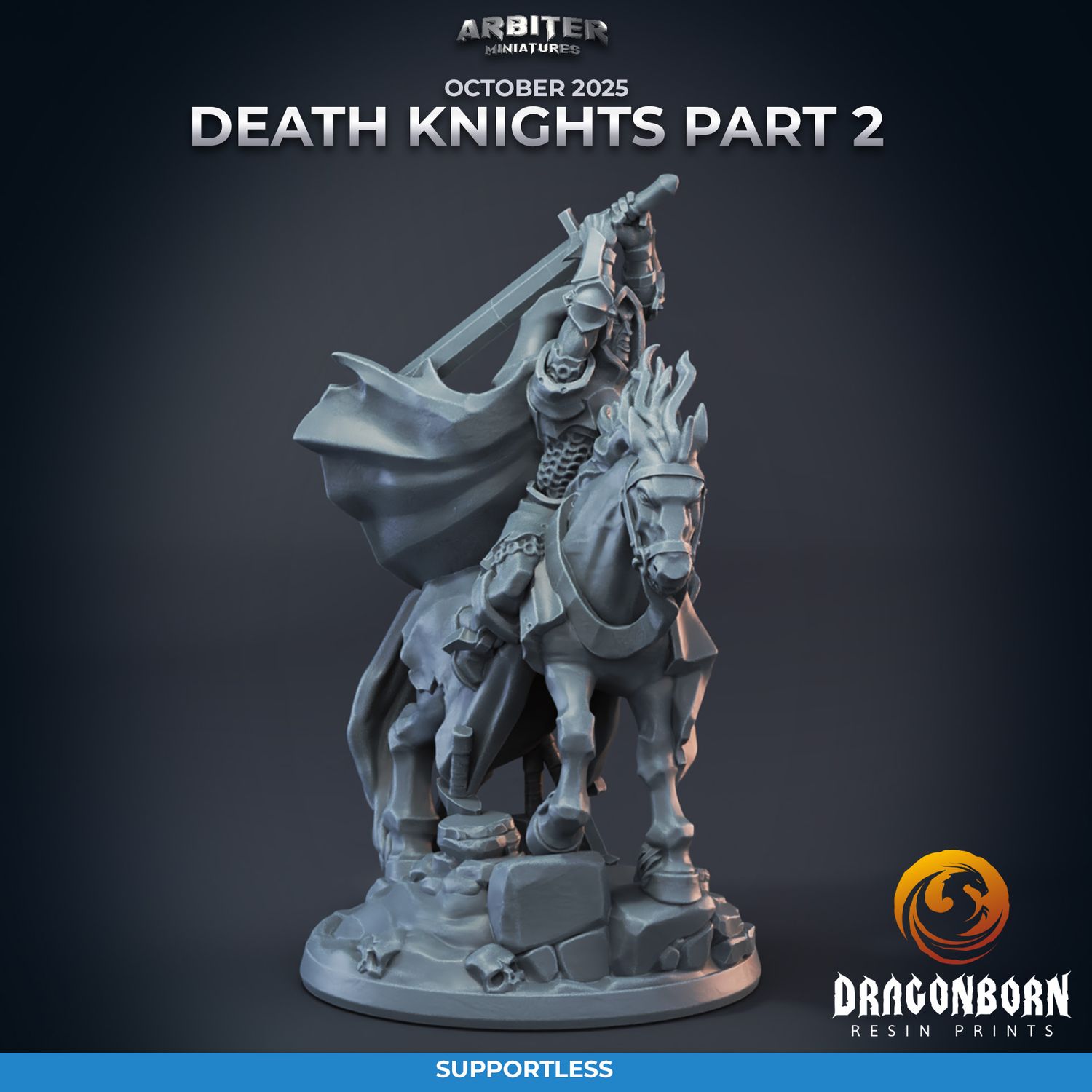 Death Knight Hellhorse Rider 02 [25/10] - DnD RPG Wargaming Miniatures - supportless version