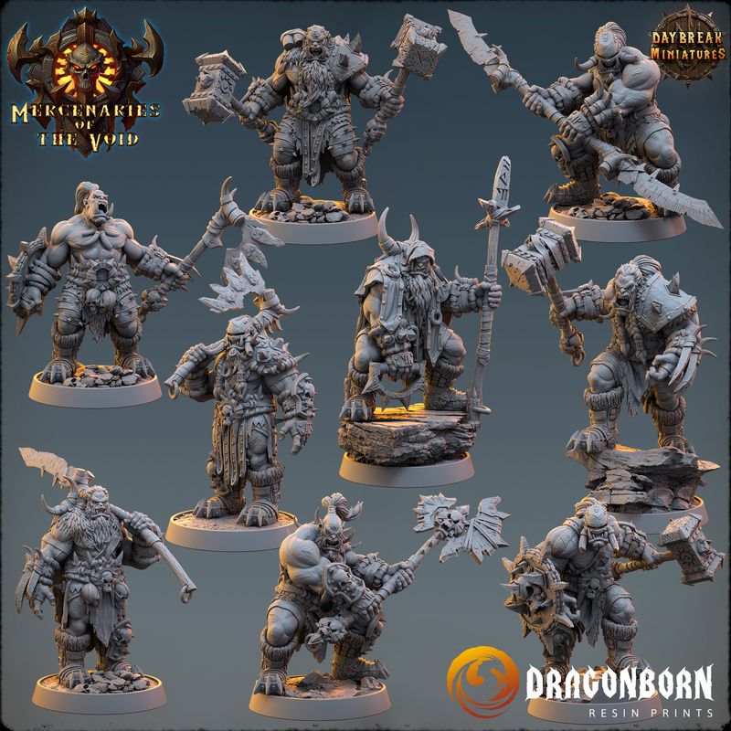 Nine Green Mercenaries of the Void Set - Orcs Ork DnD RPG Wargaming Miniatures