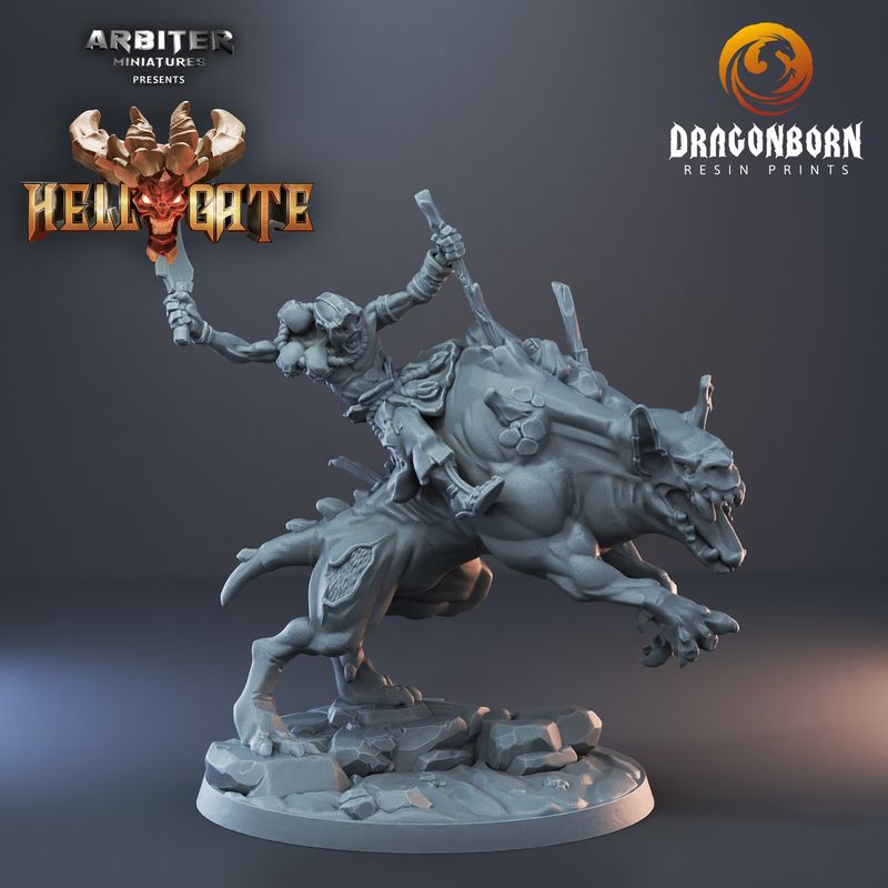 Hellgate Cultist Rager on Hellhound 01 - DnD RPG Wargaming Miniatures