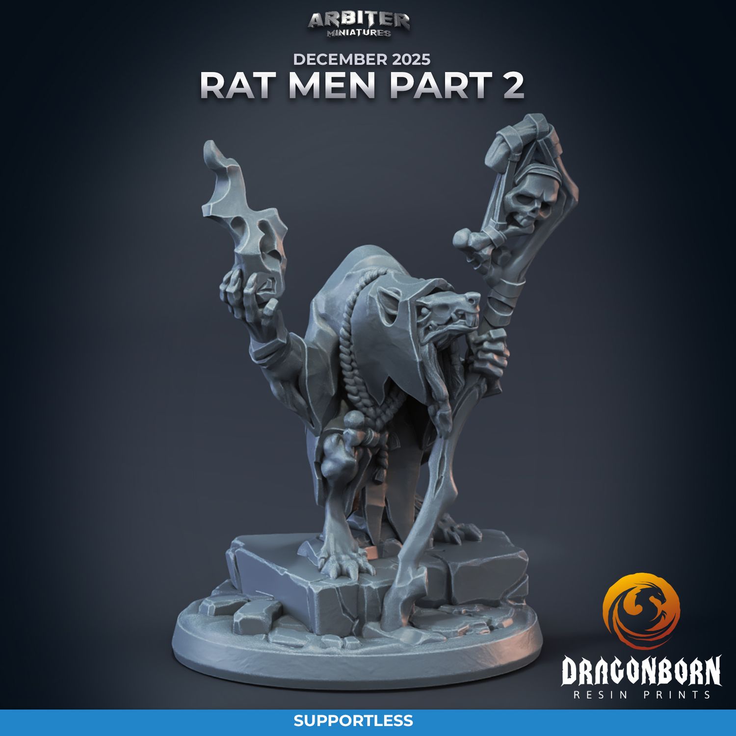 Rat Men Caster 01 [25/12] - DnD RPG Wargaming Miniatures - supportless version