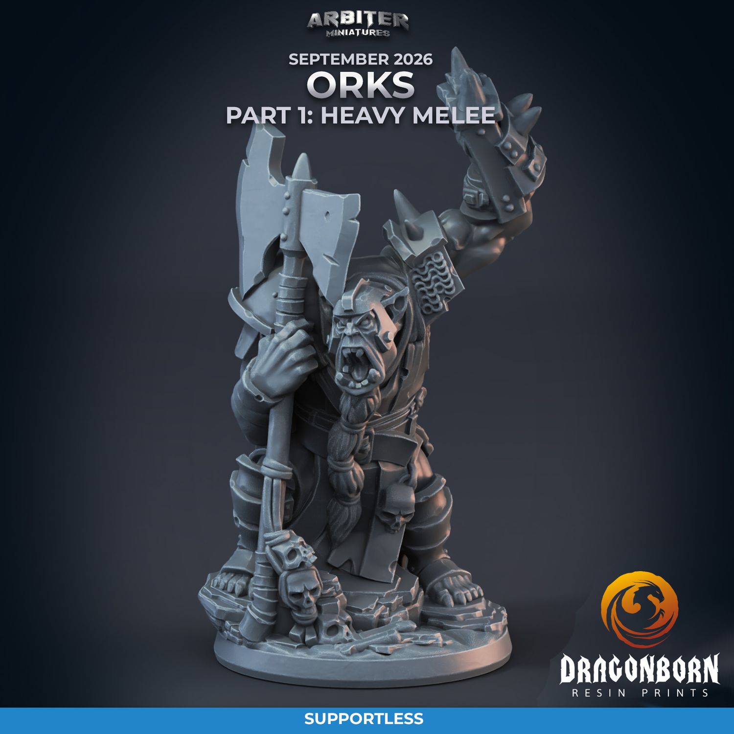 Ork Captain [26/09] - DnD RPG Wargaming Miniatures - supportless version