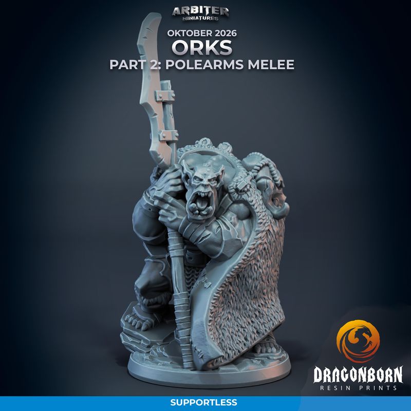 Ork Captain - Polearms Melee [26/10] - DnD RPG Wargaming Miniatures - supportless version