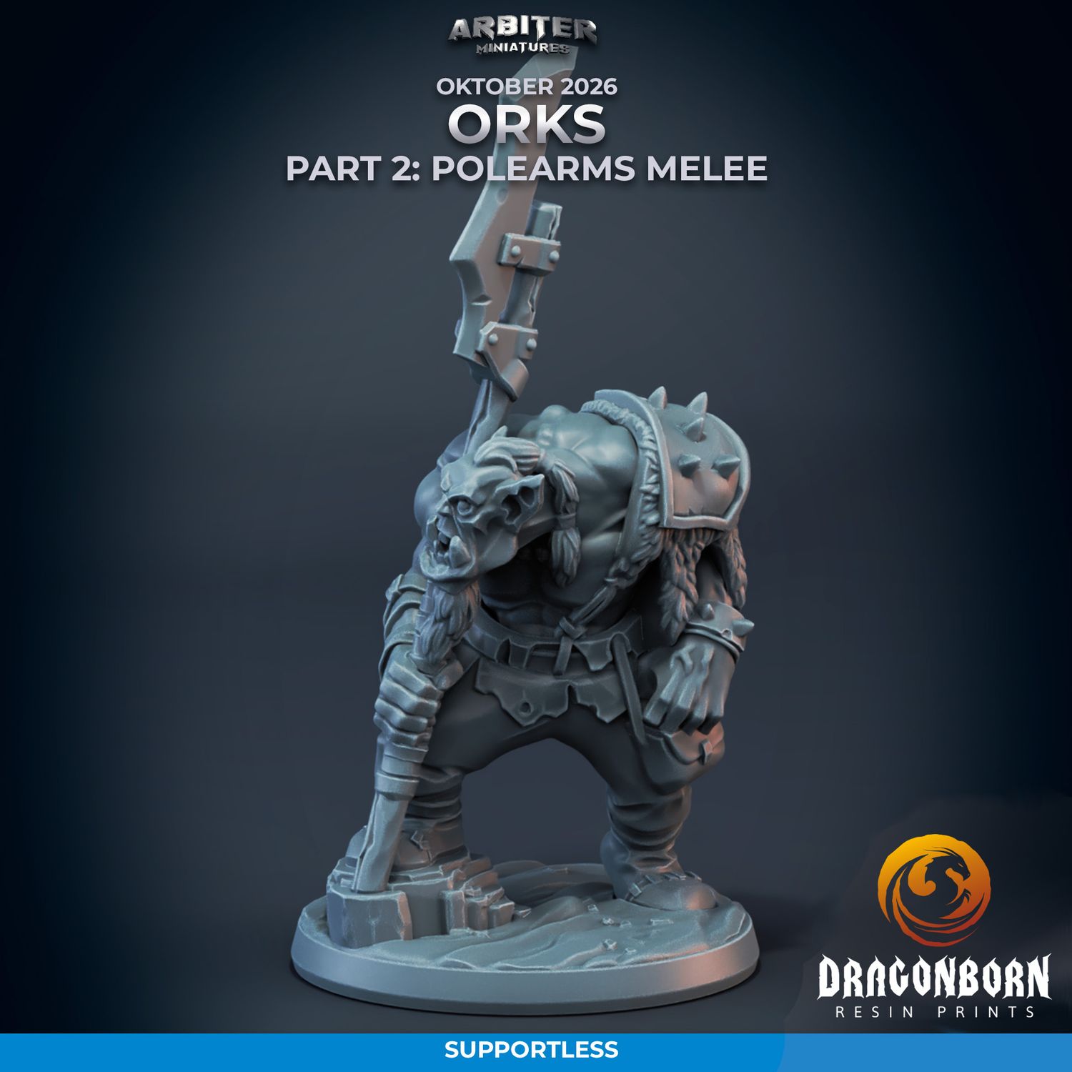 Ork 01 - Polearms Melee [26/10] - DnD RPG Wargaming Miniatures - supportless version