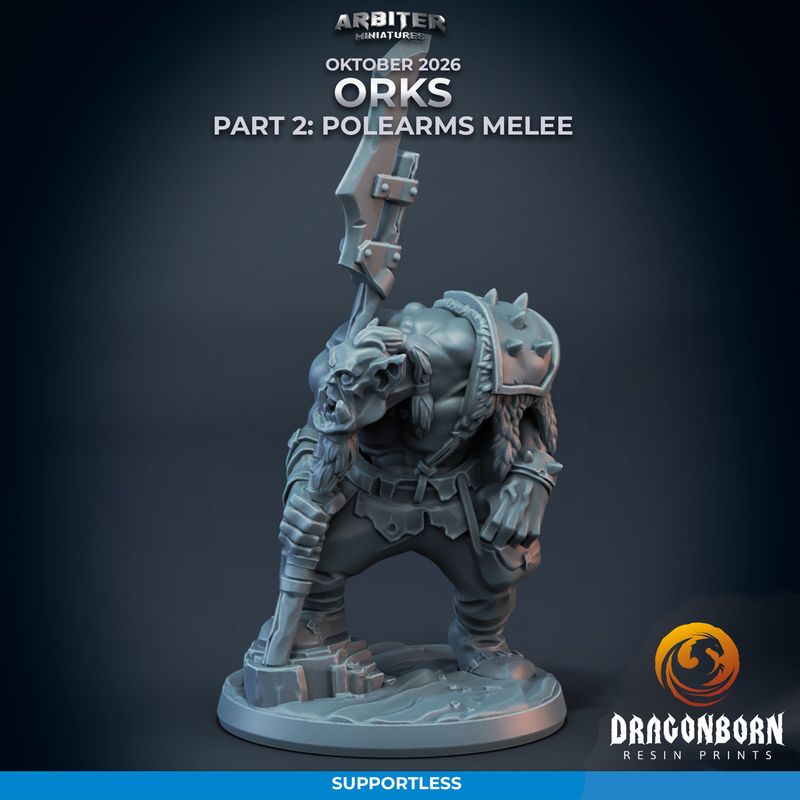 Ork 01 - Polearms Melee [26/10] - DnD RPG Wargaming Miniatures - supportless version