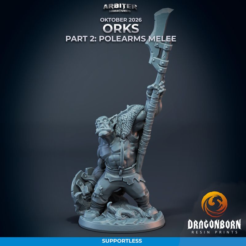 Ork 02 - Polearms Melee [26/10] - DnD RPG Wargaming Miniatures - supportless version