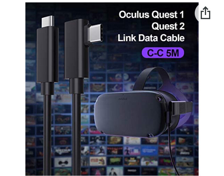 VR Streaming Link Cable Compatible for Oculus Quest, Cuxnoo Virtual Reality Headset Cable Angle USB 3.2 Gen1 C-C High Speed Data Transfer, Fast Charging Cord, 15FT
