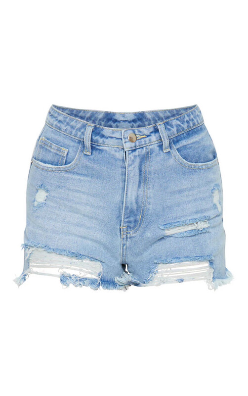 Light Blue Ripped Denim Shorts