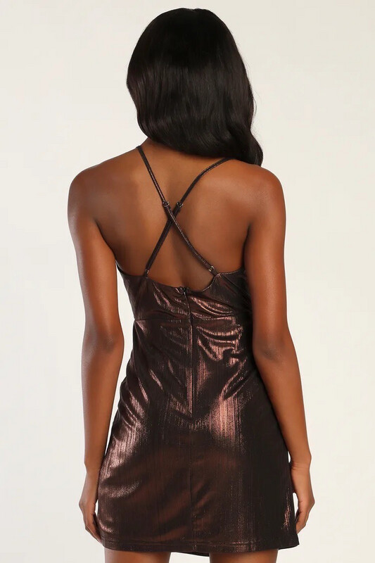 Brown Metallic Sleeveless Dress