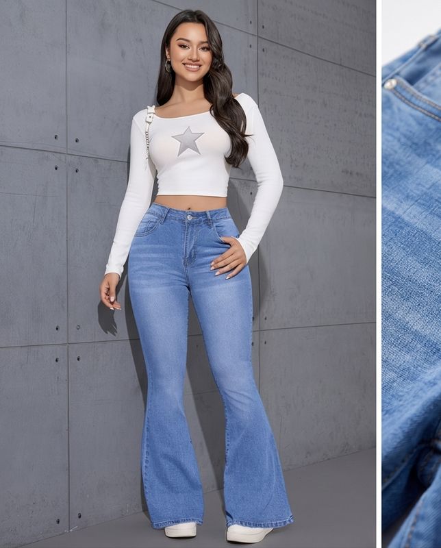 Versatile High-Waisted Blue Stretchy Slim-Fit Women'S Flared Jeans