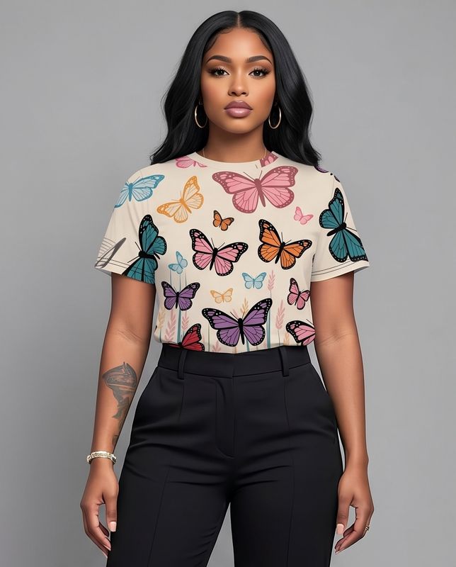 Vintage Botanical Butterflies Pattern Women's T-shirt
