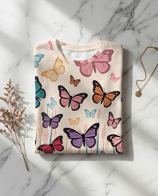 Vintage Botanical Butterflies Pattern Women's T-shirt