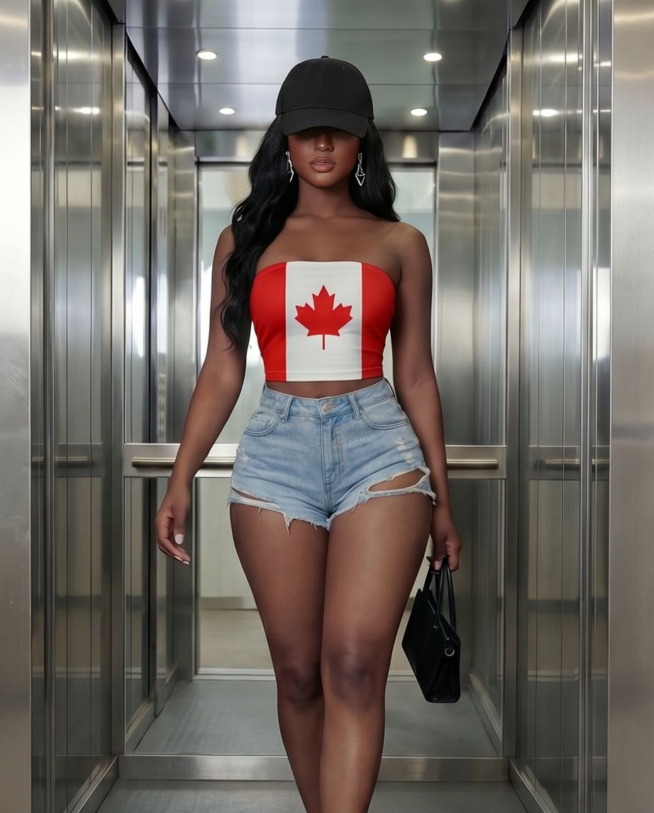 Women's Casual Canada Flag Print Strapless Backless Crop Top