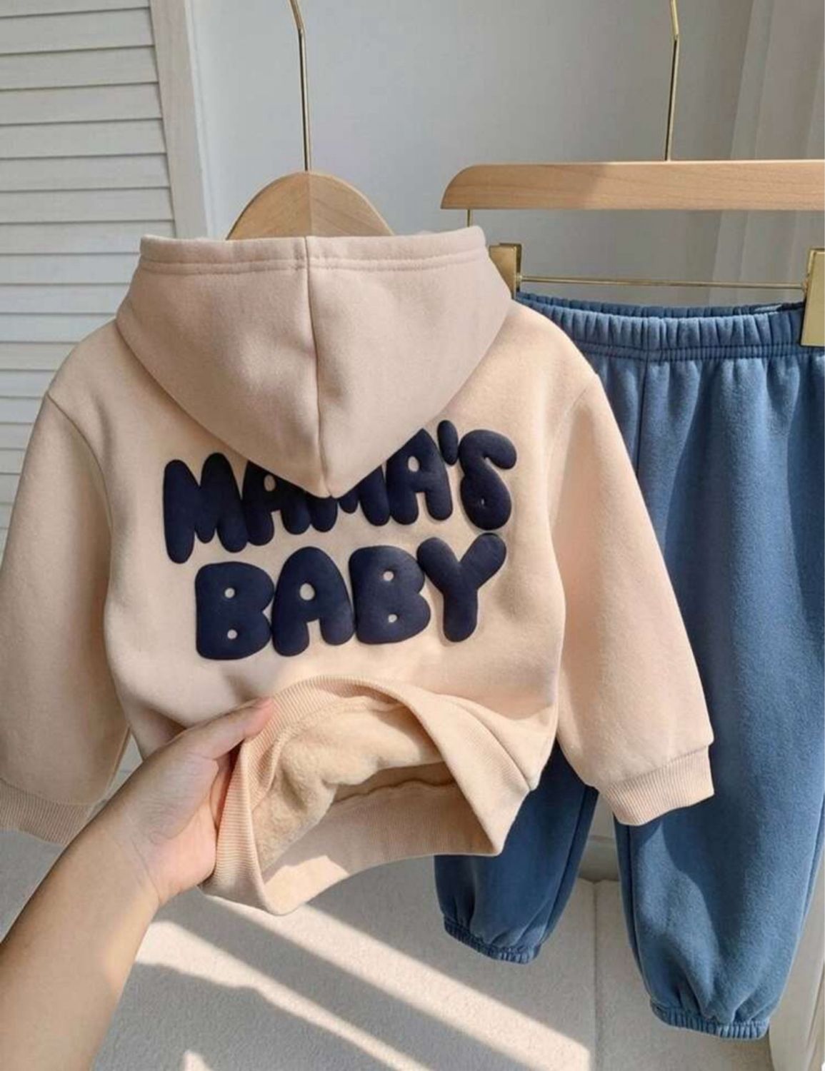 2pcs/Set Baby Boy Versatile Letter Graphic Hoodie Sweatshirt+Green Jogger Pants Outfit,