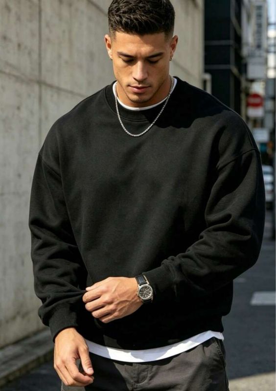 Men's Solid Color Crew Neck Sweatshirt, Autumn Long Sleeve Top,