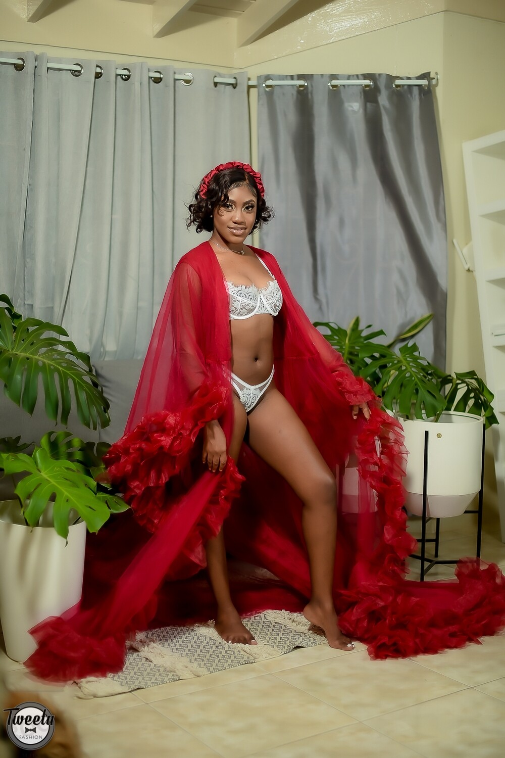 Red Tulle Robe with Train