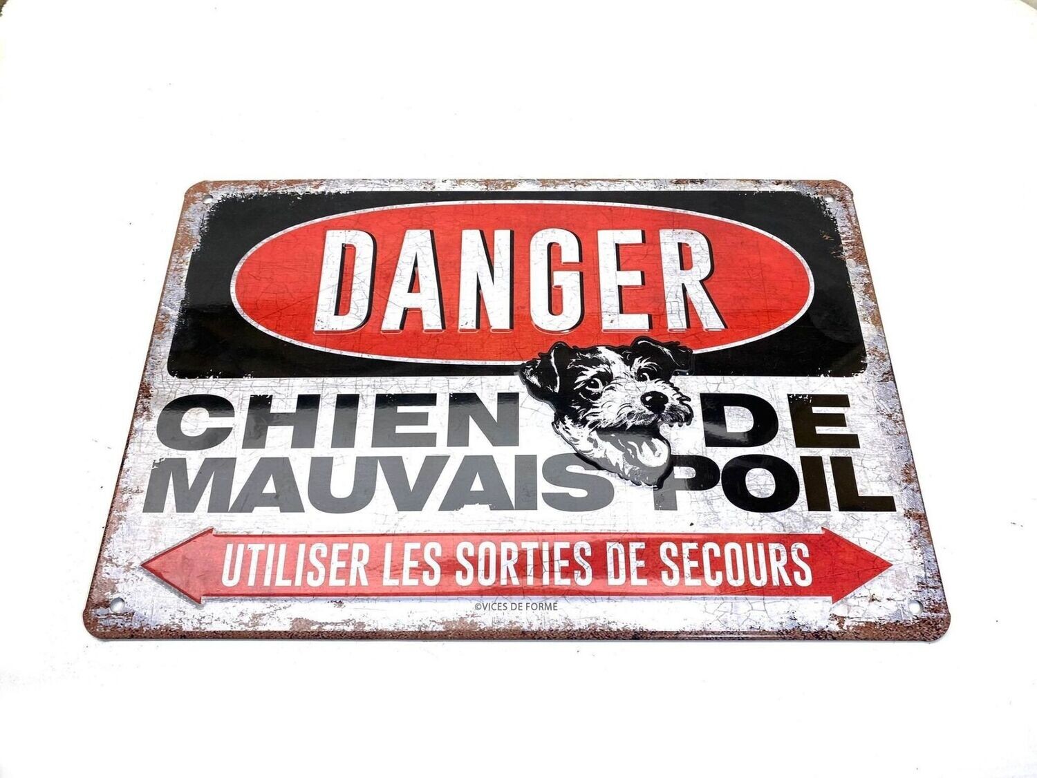 Plaque de décoration DANGER chien de mauvais poil