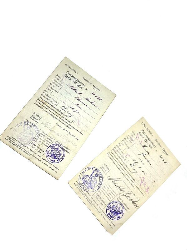 Lot de deux PERSONENAUSWEIS Carte d'identité WW1