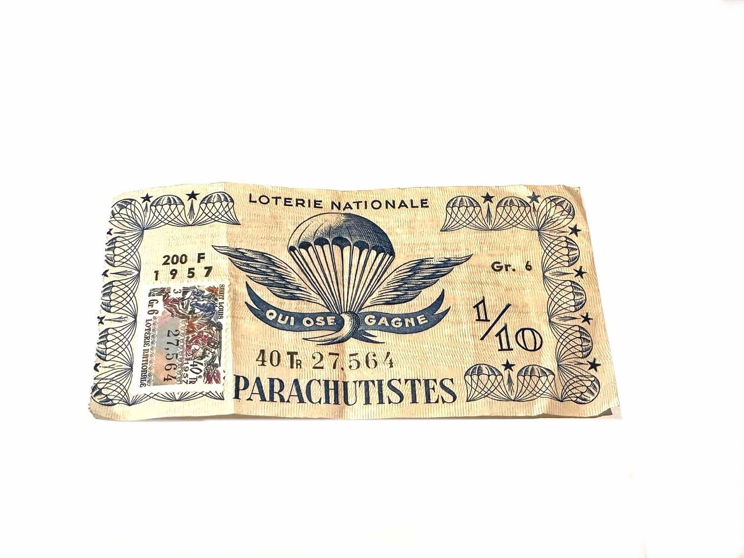 Billet de loterie 1957 parachutiste