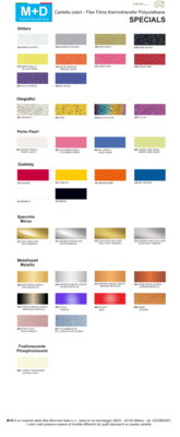 Flex M+D Specials larghezza 50cm - TERMOADESIVO per tessuti e T-shirt colori, oro e argento + glitter + gummy + metallizzati + perla + fosforescente + olografici Flex M+D Specials larghezza 50cm - TERMOADESIVO per tessuti e T-shirt colori, oro e argento + glitter + gummy + metallizzati + perla + fosforescente + olografici