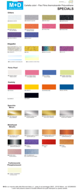 Flex M+D Specials larghezza 50cm - TERMOADESIVO per tessuti e T-shirt colori, oro e argento + glitter + gummy + metallizzati + perla + fosforescente + olografici Flex M+D Specials larghezza 50cm - TERMOADESIVO per tessuti e T-shirt colori, oro e argento + glitter + gummy + metallizzati + perla + fosforescente + olografici