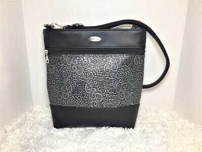 Triple Zip Handmade Black and Silver Faux Leather Limited Edition Handbag