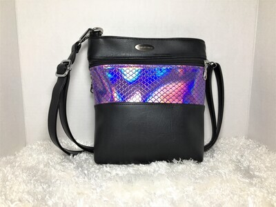 Triple Zip Limited Edition Handmade Glitzy &amp; Black Faux Leather Handbag