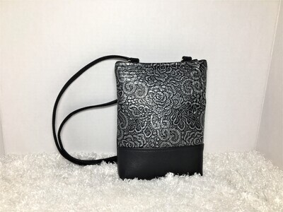 Cell Phone Black &amp; Silver Faux Leather Handbag