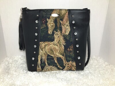 EDT Limited Edition with Horse Tapestry, Bling, Tassel and Faux Leather Handbag