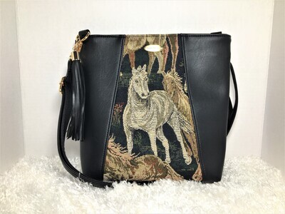 EDT Limited Edition with Horse Tapestry, Faux Leather and Tassel Handmade Handbag