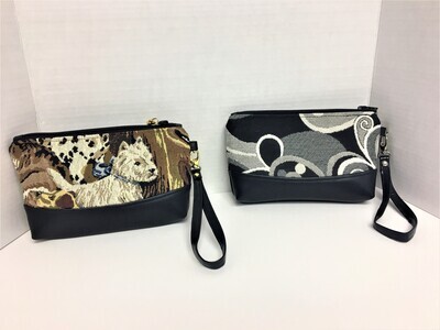Dogs and Black and White Tapestry Handmade Wristlets or Makeup Bags