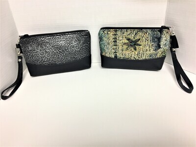 Silver and Green Leaf Tapestry Wristlets or Makeup Bags