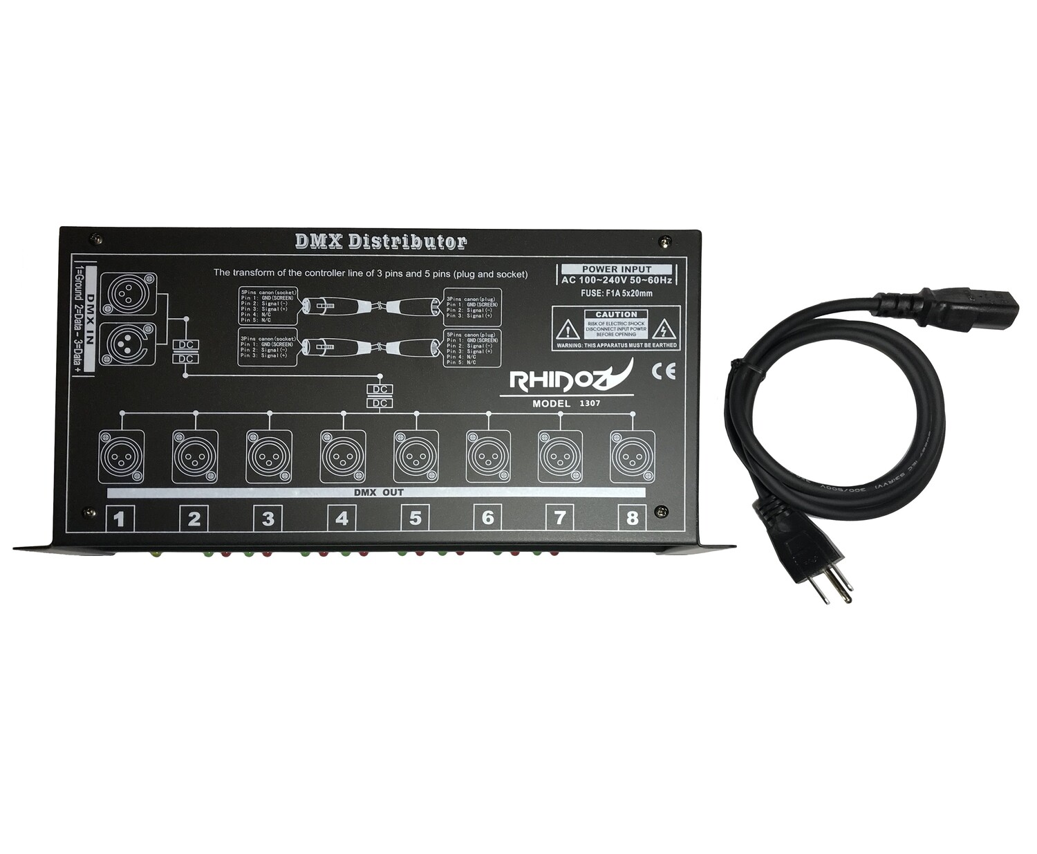 DMX 8 Way Splitter with Signal Amplifier